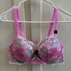NWT Victoria's Secret Pink White Black Floral Lace Bra Women’s Size 36D